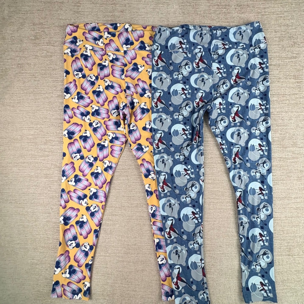 LuLaRoe Disney Pixar Leggings Lot Womens TC2 Yellow Blue Mickey Incredibles NWOT